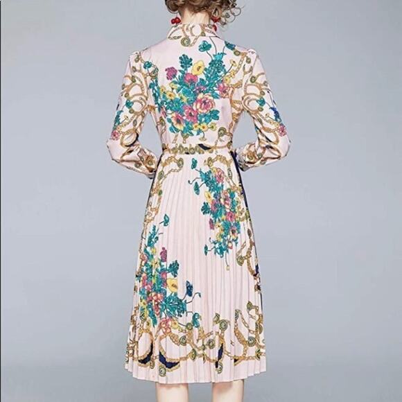 DALIA MACPHEE FLORAL PLEATED‎ TIE NECK DRESS SIZE M - Picture 2 of 10